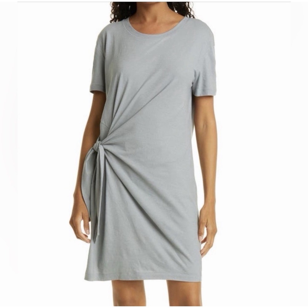 Vince Short Sleeve Tie Waist Dress‎ Gray Blue Size Medium Lined Cotton Classic